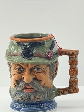 Hand-Painted Ceramic Face Mug in Green and Tan